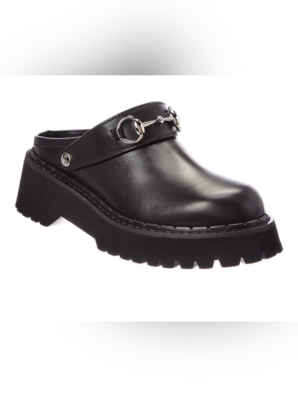 Gucci leather platform horsebit mule